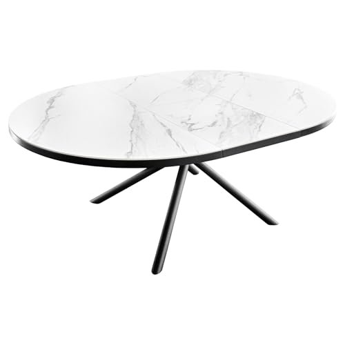 Riess Ambiente Ausziehbarer Esstisch Mikado - 120-160cm - weiß - Keramik oval schwarz Sterngestell von Riess Ambiente