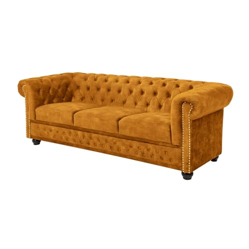 Riess Ambiente Barock Sofa Chesterfield 205cm - senfgelb - Samt Federkern Knopfheftung 3-Sitzer-Couch Wohnzimmer Retro von Riess Ambiente