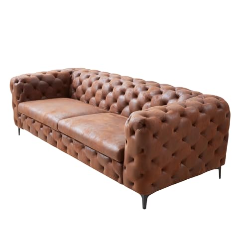 Riess Ambiente Chesterfield 3-Sitzer Sofa MODERN BAROCK - 235cm - antik braun - Microfaser Taschenfederkern-Polsterung Couch Rundum-Bezug 3-Sitzer Ziersteppung von Riess Ambiente