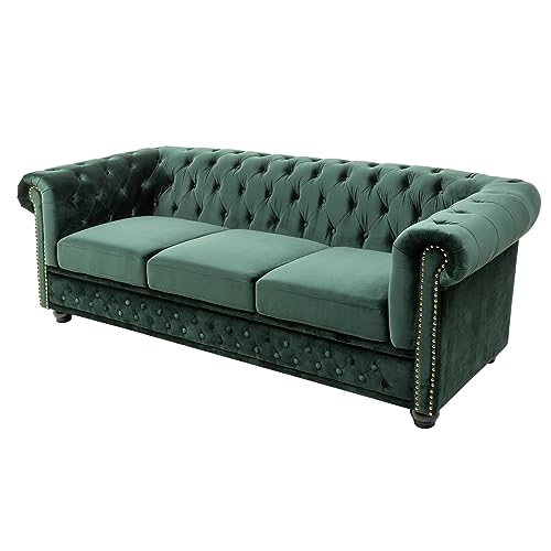Riess Ambiente Chesterfield 3er Sofa 205cm flaschengrün Samt mit Knopfheftung und Federkern Dreisitzer 3-Sitzer Couch von Riess Ambiente
