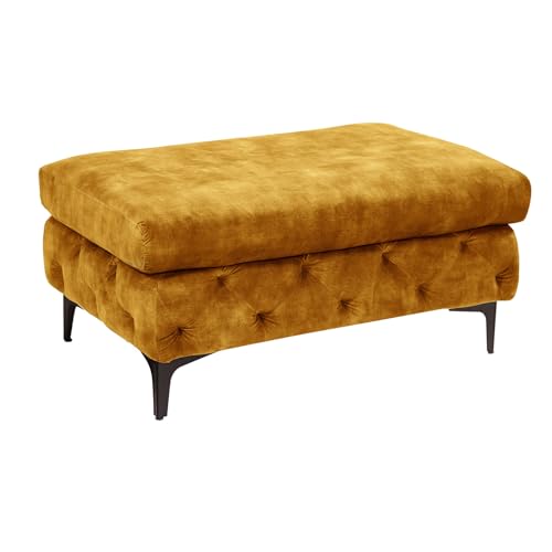 Riess Ambiente Chesterfield Hocker MODERN BAROCK - 90cm - senfgelb schwarz - Samt Metall - Sitzhocker Fußhocker Federkern von Riess Ambiente