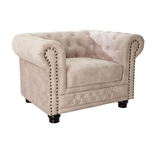 Riess Ambiente Chesterfield Sessel 110cm Samt Champagner beige mit Knopfheftung und Federkern Wohnzimmersessel Loungesessel Cocktailsessel von Riess Ambiente