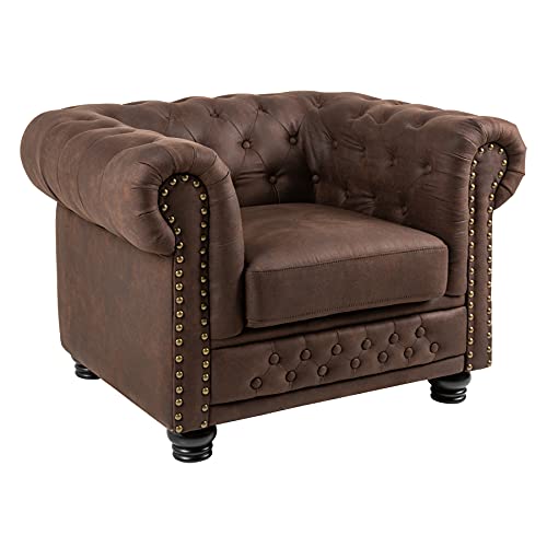 Riess Ambiente Chesterfield Sessel 110cm Vintage braun mit Knopfheftung und Federkern Wohnzimmersessel Loungesessel Cocktailsessel Polstersessel von Riess Ambiente