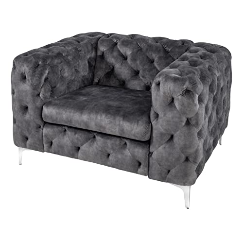 Riess Ambiente Chesterfield Sessel MODERN BAROCK - 120cm - dunkelgrau Silber - Samt Metall - Armlehnsessel Federkern Ziersteppung rechteckig Riess Ambiente Chesterfield Sessel MODERN BAROCK - 120cm - dunkelgrau Silber - Samt Metall - Armlehnsessel Federkern Ziersteppung rechteckig von Riess Ambiente