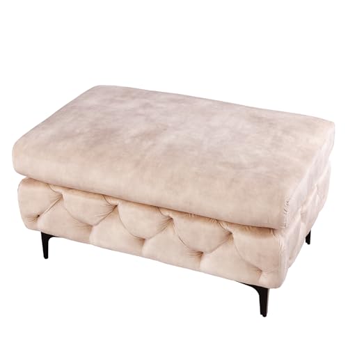 Riess Ambiente Chesterfield Sitzhocker MODERN BAROCK - 92cm - Champagner beige - Samt Fußhocker von Riess Ambiente
