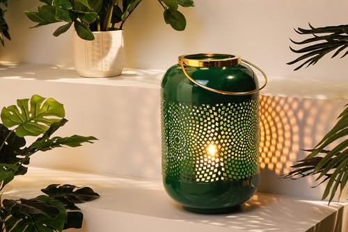 Riess Ambiente Deko Windlicht Candlelight 30cm edelgrün Metall Handmade handgefertigt Laterne Kerzenständer Kerzenhalter Stabkerzenhalter Kerzenleuchter von Riess Ambiente