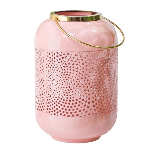 Riess Ambiente Deko Windlicht Candlelight 30cm rosa Metall Handmade handgefertigt Laterne Kerzenständer Kerzenhalter Stabkerzenhalter Kerzenleuchter Kerzen von Riess Ambiente