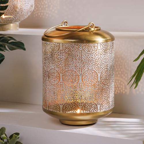 Riess Ambiente Deko Windlicht Orient - 25cm - Gold Metall - mit Patina Handmade Laterne Kerzenhalter Kerzenständer Teelichthalter Stumpkerzenhalter Kerzenleuchter von Riess Ambiente
