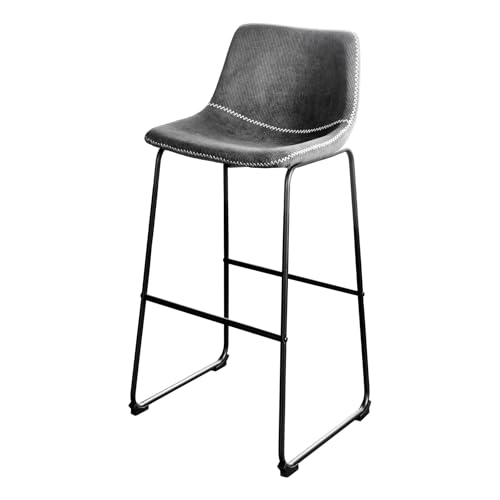 Riess Ambiente Industrial Design Barhocker Django - grau schwarz - Cord Eisengestell - Barstuhl mit Lehne Kontrastnaht Sitzschale von Riess Ambiente
