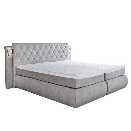 Riess Ambiente Design Boxspringbett Palazzo - 180x200cm - grau Samt - Bettkasten LED-Beleuchtung Topper von Riess Ambiente