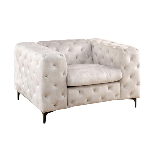 Riess Ambiente Design Chesterfield Sessel MODERN BAROCK 120cm - Champagner beige - Samt Federkern Wohnzimmer Retro Stil von Riess Ambiente