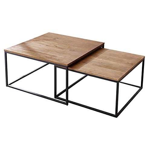 Riess Ambiente Design Couchtisch 2er Set Elements 75cm Mangoholz braun schwarzes Gestell Wohnzimmertisch Satztische Tischset Coffeetable von Riess Ambiente