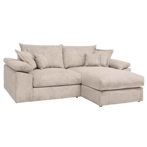 Riess Ambiente Design Ecksofa Atmosphere XL 245cm - Beige - Cord Federkern 3-Sitzer inkl. Kissen Eckcouch Couch Sofa von Riess Ambiente