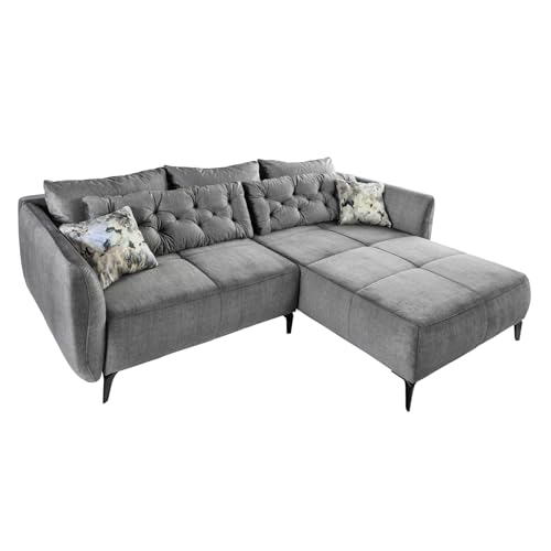 Riess Ambiente Design Ecksofa MARRAKESCH 245cm grau Samt Metallfüße inklusive Kissen Wohnlandschaft Samtsofa Samtcouch Eckcouch Sofa Couch Wohnzimmer von Riess Ambiente
