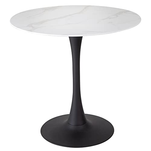 Riess Ambiente Design Esstisch Lyon 80cm weiß rund Glastisch Marmor-Optik schwarzer Fuß Bistrotisch Tisch von Riess Ambiente