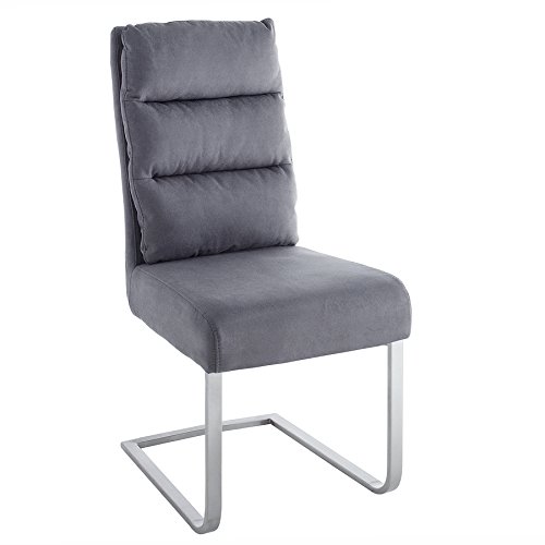 Riess Ambiente Design Freischwinger Stuhl Comfort Vintage grau Esszimmerstuhl Flachstahl aus gebürstetem Edelstahl Stuhl von Riess Ambiente