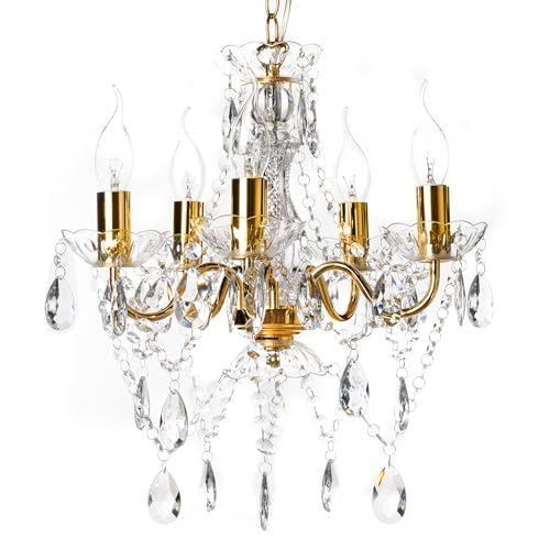 Riess Ambiente Design Kronleuchter Diamonds S 40cm Gold Acryl 5-armig Barock Design Deckenleuchte Wohnzimmer Deckenlampe Lüster von Riess Ambiente