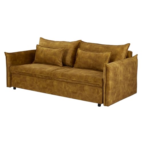 Riess Ambiente Design Schlafsofa Apartment - 215cm - senfgelb - Samt 3-Sitzer Couch inkl. Bettkasten von Riess Ambiente