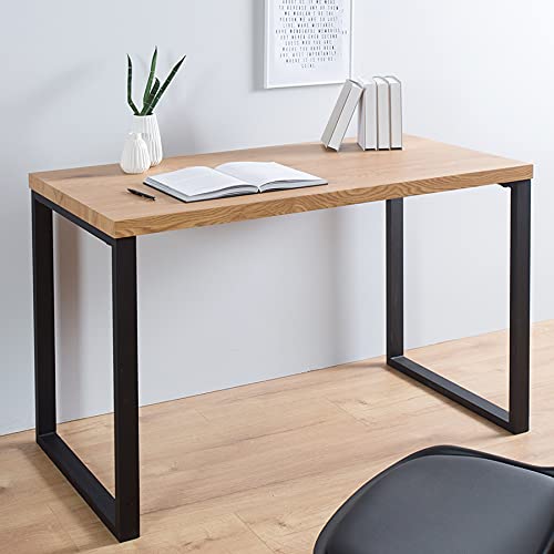 Design Schreibtisch Oak Desk 120cm Eiche Optik Vintage Metallgestell schwarz Schminktisch Tisch Bürotisch von Riess Ambiente