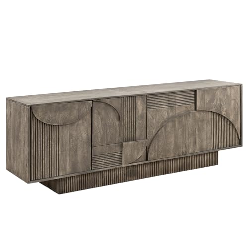 Riess Ambiente Design Sideboard Art Deco - 170cm - grau Smoked - Mangoholz massiv 3D-Front Stauraum 3D-Design Kommode Magnetverschluss von Riess Ambiente