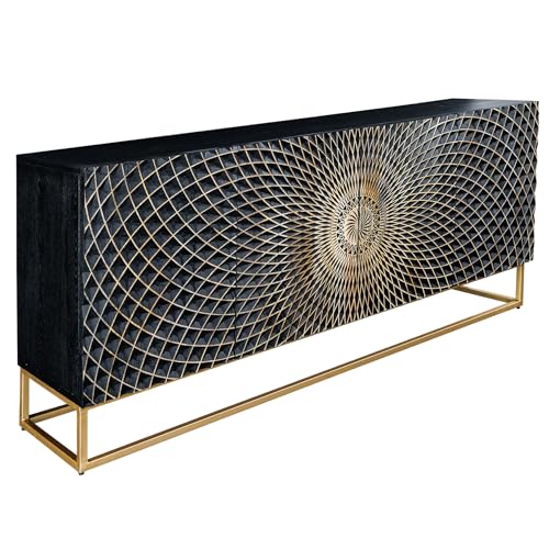 Riess Ambiente Design Sideboard Illusion 180cm schwarz Mangoholz Massivholz Gold Eisen Metallgestell Buffets Anrichte Wohnzimmerschrank TV-Schrank Riess Ambiente Design Sideboard Illusion 180cm schwarz Mangoholz Massivholz Gold Eisen Metallgestell Buffets Anrichte Wohnzimmerschrank TV-Schrank von Riess Ambiente