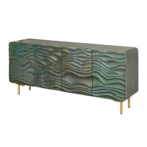 Riess Ambiente Design Sideboard Wave - 160cm - türkis Mangoholz - Massivholz mattgold Metallbeine von Riess Ambiente