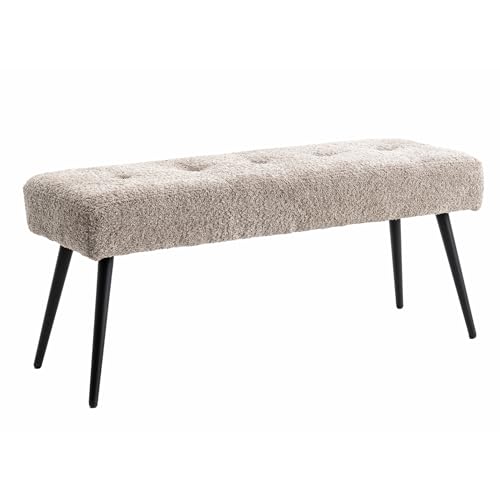 Riess Ambiente Design Sitzbank Boutique 100cm Champagner Greige Bouclé Schwarze Metallbeine Polsterbank Schminkbank Schuhbank Schlafzimmerbank Flurbank von Riess Ambiente