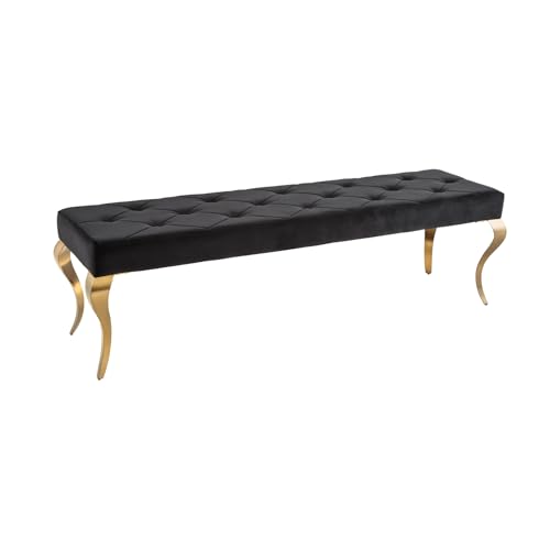 Riess Ambiente Design Sitzbank MODERN BAROCK 175cm schwarz Samt Gold Edelstahl Esszimmerbank Küchenbank Polsterbank von Riess Ambiente