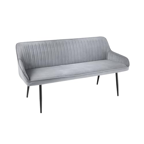 Riess Ambiente Design Sitzbank Turin 160cm Silbergrau Samt schwarz Metall Armlehne Polsterbank mit Samtbezug, Esszimmermöbel, Flurmöbel von Riess Ambiente