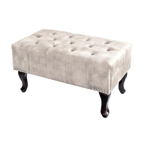 Riess Ambiente Design Sitzhocker Chesterfield - 80cm - Champagner beige - Samt Knopfheftung Nietenbesatz geschwungene Beine von Riess Ambiente