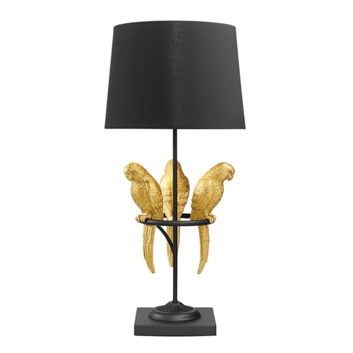 Riess Ambiente Design Tischlampe WILDLIFE 75cm schwarz gold rund Papagei Skulpturen mit Marmor-Fuß Nachttischlampe Beistelllampe von Riess Ambiente