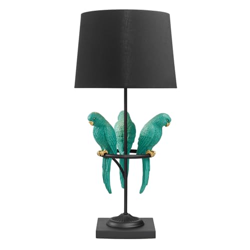 Riess Ambiente Design Tischlampe Wildlife 75cm schwarz türkis rund Papagei Skulpturen mit Marmor-Fuß Nachttischlampe Beistelllampe von Riess Ambiente