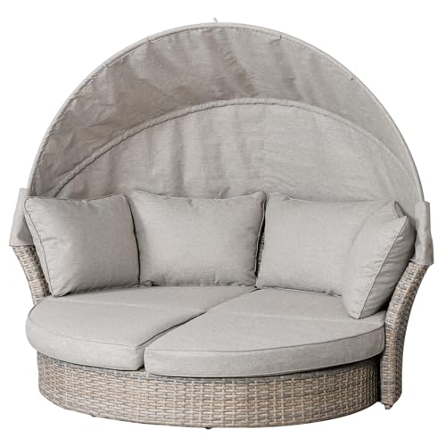 Riess Ambiente Drehbare Sonneninsel Seattle - 195cm - Taupe - mit Sonnendach inkl. Kissen Polyrattan Gartenliege Lounge von Riess Ambiente