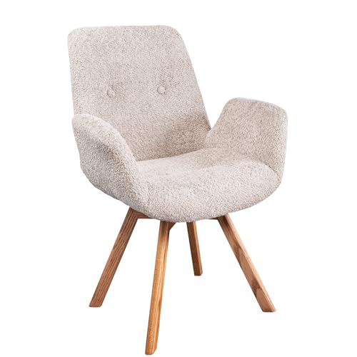 Riess Ambiente Drehbarer Stuhl Baltic - beige Natur - Bouclé Stoff Eiche Massivholz - Esszimmerstuhl mit Armlehne Schaumstoff-Polsterung von Riess Ambiente
