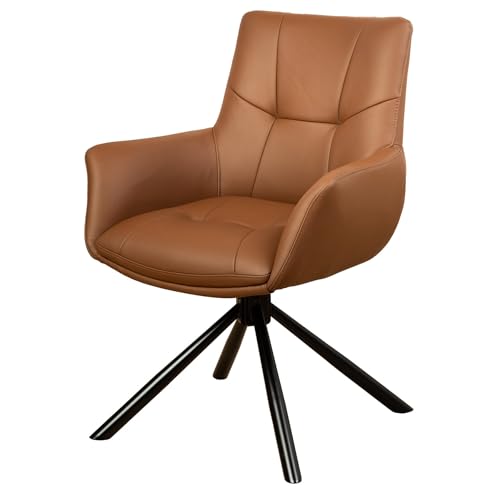 Riess Ambiente Drehbarer Design Stuhl Signature - Cognac - Echtleder 360° Armlehnstuhl mit Federkern schwarzes Metall modern von Riess Ambiente