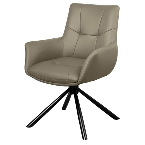 Riess Ambiente Drehbarer Design Stuhl Signature - Taupe - Echtleder 360° Armlehnstuhl mit Federkern schwarzes Metall modern von Riess Ambiente