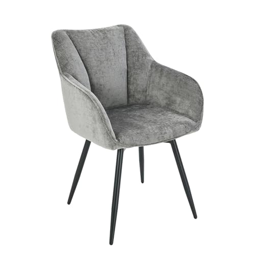 Riess Ambiente Drehbarer Retro Stuhl Avignon - grau - Chenille Schwarze Metallbeine Drehstuhl Polsterstuhl Esszimmerstuhl von Riess Ambiente