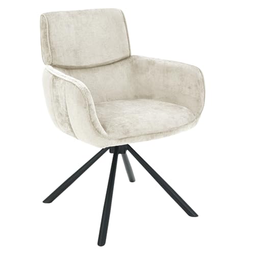 Riess Ambiente Drehbarer Retro Stuhl Unique - Champagner beige - Chenille Schwarze Metallbeine mit Armlehne Esszimmerstuhl Drehstuhl Polsterstuhl von Riess Ambiente