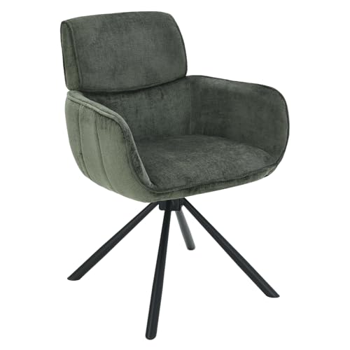 Riess Ambiente Drehbarer Retro Stuhl Unique - grün - Chenille Schwarze Metallbeine mit Armlehne Esszimmerstuhl Drehstuhl Polsterstuhl von Riess Ambiente
