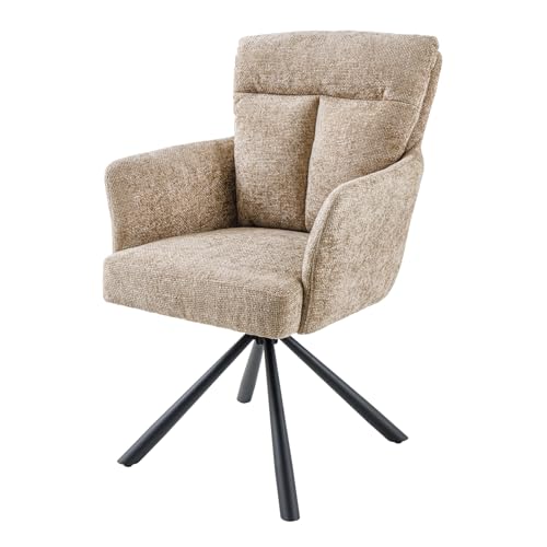 Riess Ambiente Drehbarer Stuhl Big George - beige schwarz - Strukturstoff mit Armlehne Metallgestell Esszimmerstuhl Küchentischstuhl Federkern-Polsterung von Riess Ambiente