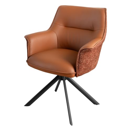 Riess Ambiente Drehbarer Stuhl LE Grand - Cognac - Echtleder Strukturstoff Armlehne Esszimmerstuhl Metallgestell von Riess Ambiente