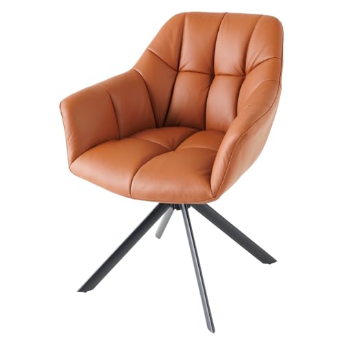 Riess Ambiente Drehbarer Stuhl Papillon - Cognac - Echtleder mit Armlehne schwarzes Gestell Drehstuhl 180 Grad Drehfunktion Esszimmerstuhl Esstischstuhl von Riess Ambiente
