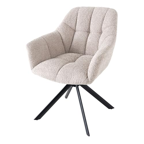 Riess Ambiente Drehbarer Stuhl Papillon - beige schwarz - Bouclé Stoff Metallgestell - Esszimmerstuhl mit Armlehne 180° Drehfunktion von Riess Ambiente