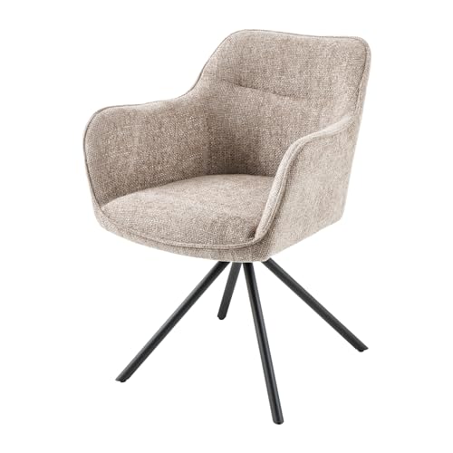 Riess Ambiente Drehbarer Stuhl Verona Champagner beige Strukturstoff mit Armlehne Metallbeine schwarz Esszimmerstuhl Küchenstuhl von Riess Ambiente