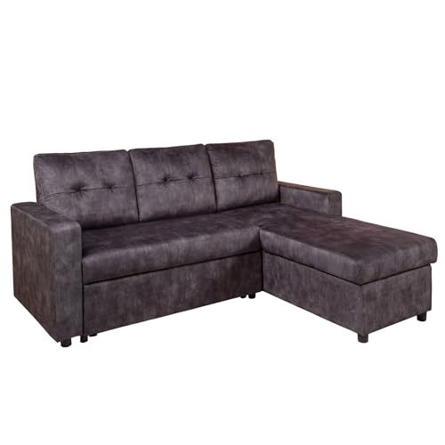 Riess Ambiente Ecksofa Apartment - 205cm - grau - Samt 3-Sitzer mit Bettfunktion, Stauraum und Ottomane Schlafsofa Schlafcouch Nosagfederung von Riess Ambiente