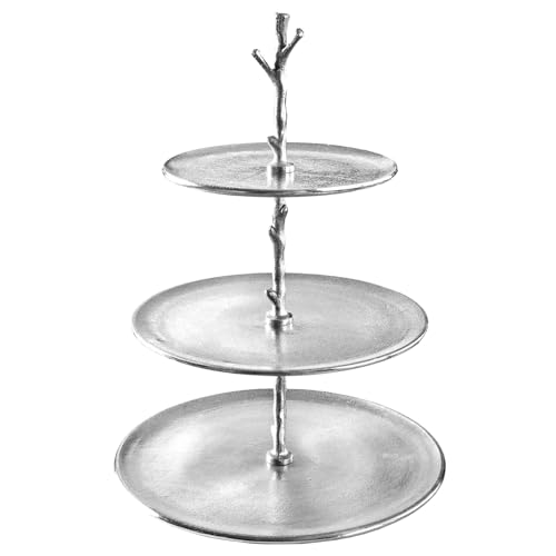 Riess Ambiente Elegante Etagere Abstract 48cm Aluminium Silber mit DREI Etagen Servierständer Obstschale 3 Ablagefächer von Riess Ambiente