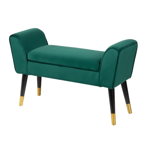 Riess Ambiente Elegante Sitzbank Scarlett 90cm smaragdgrün Samt mit Armlehnen Bank Flurbank Polsterbank von Riess Ambiente