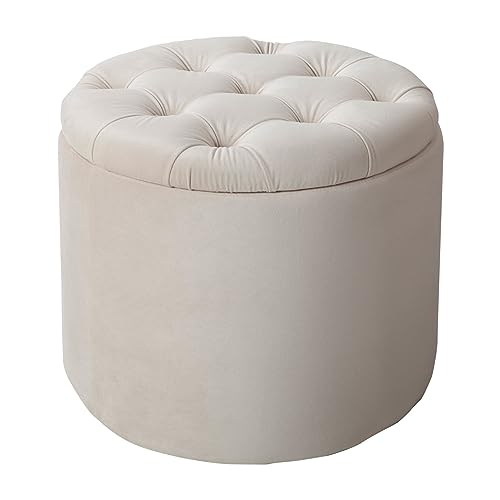 Riess Ambiente Eleganter Hocker MODERN BAROCK 50cm beige Samt Samt Couchtisch Tisch Aufbewahrungskorb Sitzhocker von Riess Ambiente