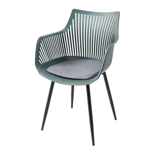 Riess Ambiente Esszimmerstuhl SIGNUM Salbei schwarz Kunststoff Gartenstuhl Indoor Outdoor mit Armlehnen Balkonstuhl von Riess Ambiente