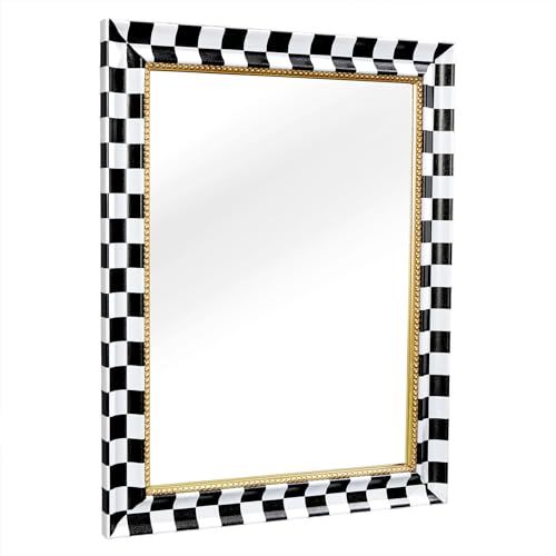 Riess Ambiente Exklusiver Wandspiegel Chess 80cm schwarz weiß Gold Schachbrett-Design, Deko Spiegel, Hängespiegel, Eckig von Riess Ambiente